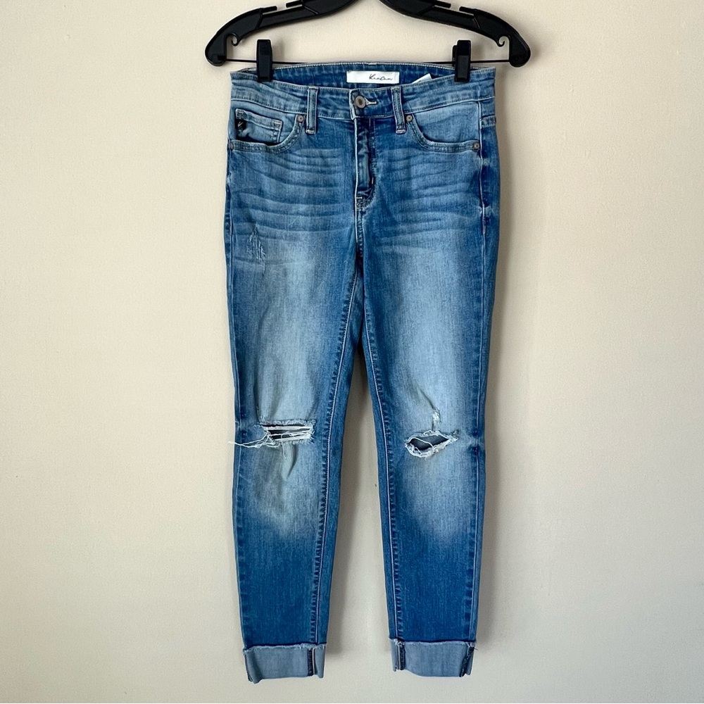 KanCan High rise Cropped Foldover Raw Hem Skinny Jeans Size 26